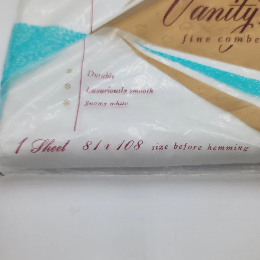 Vintage AMC Vanity House White Percale Flat Sheet 100% Cotton 81x108 USA Made